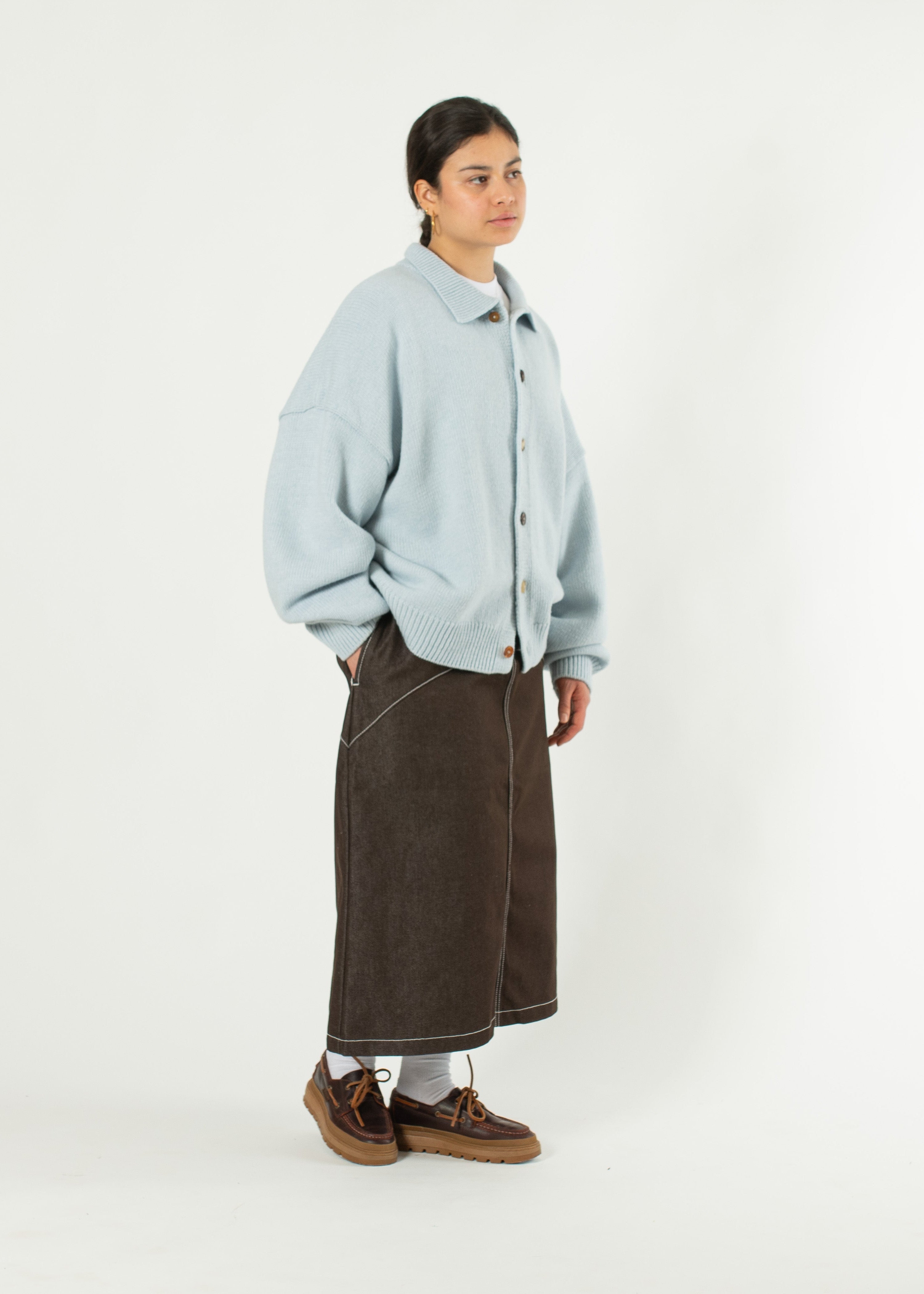 T/C BASIC KNIT SHIRT CARDIGAN S チャコール Long Sleeve Button Through Cinched Waist Cardigan In Grey