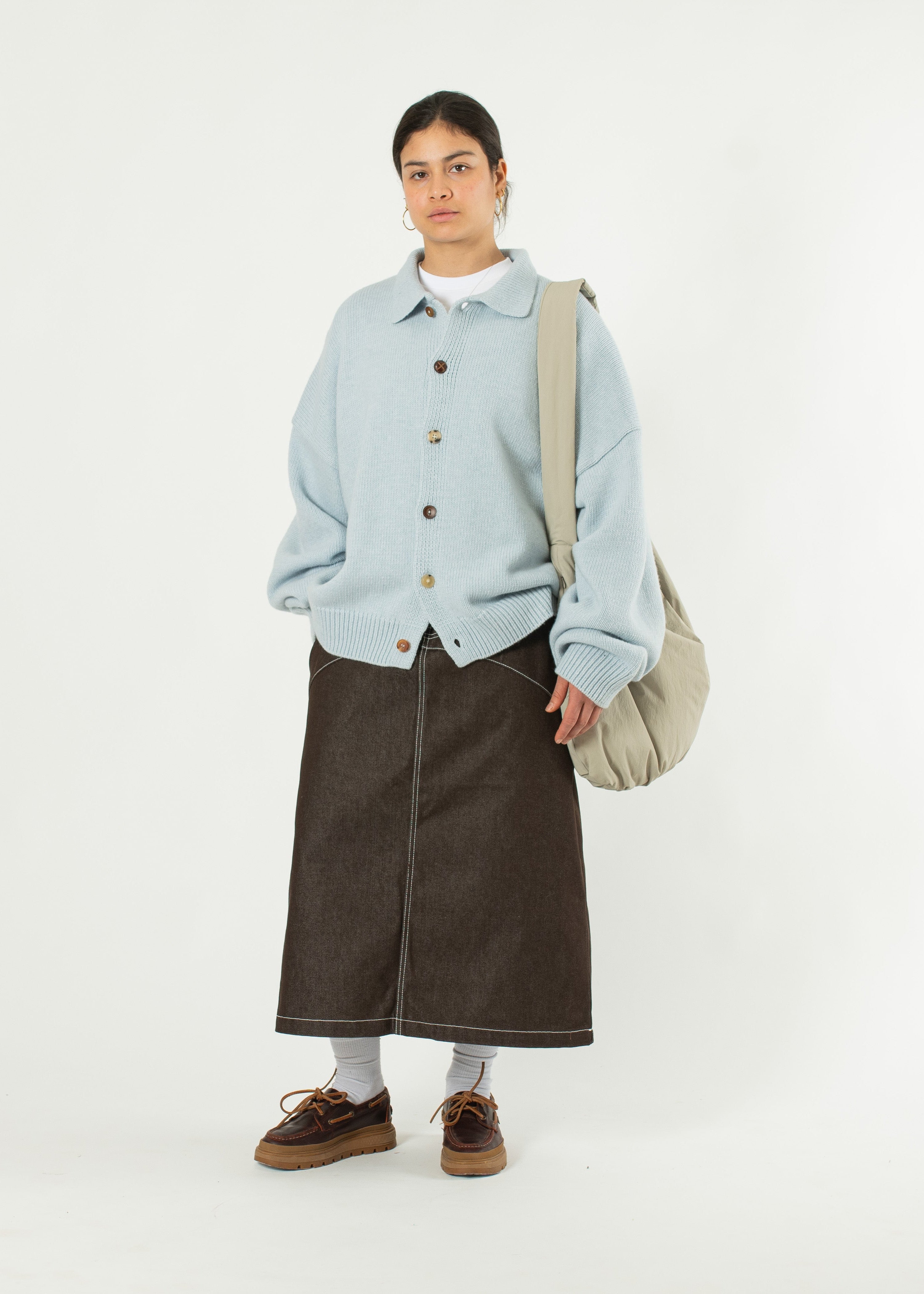 T/C BASIC KNIT SHIRT CARDIGAN M チャコール Gray Knit Cardigan Vest Set + Blue Shirt – Belchic