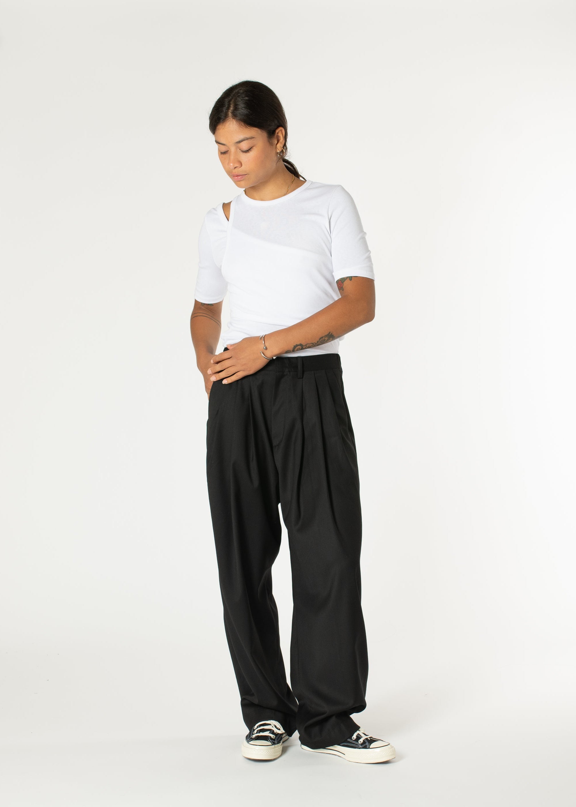 【Anyone more】Onni Summer Side Pintuck Snap Wide Pants Pintuck Wide Trousers – Estudio Niksen