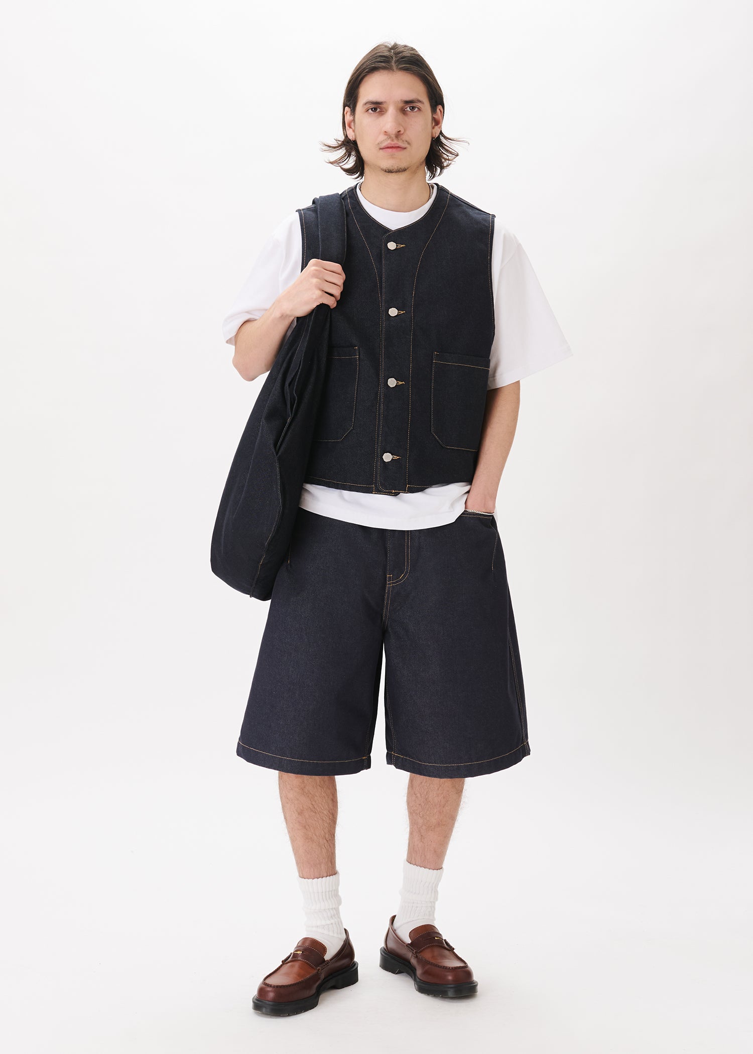 Half-dart Raw Denim Shorts