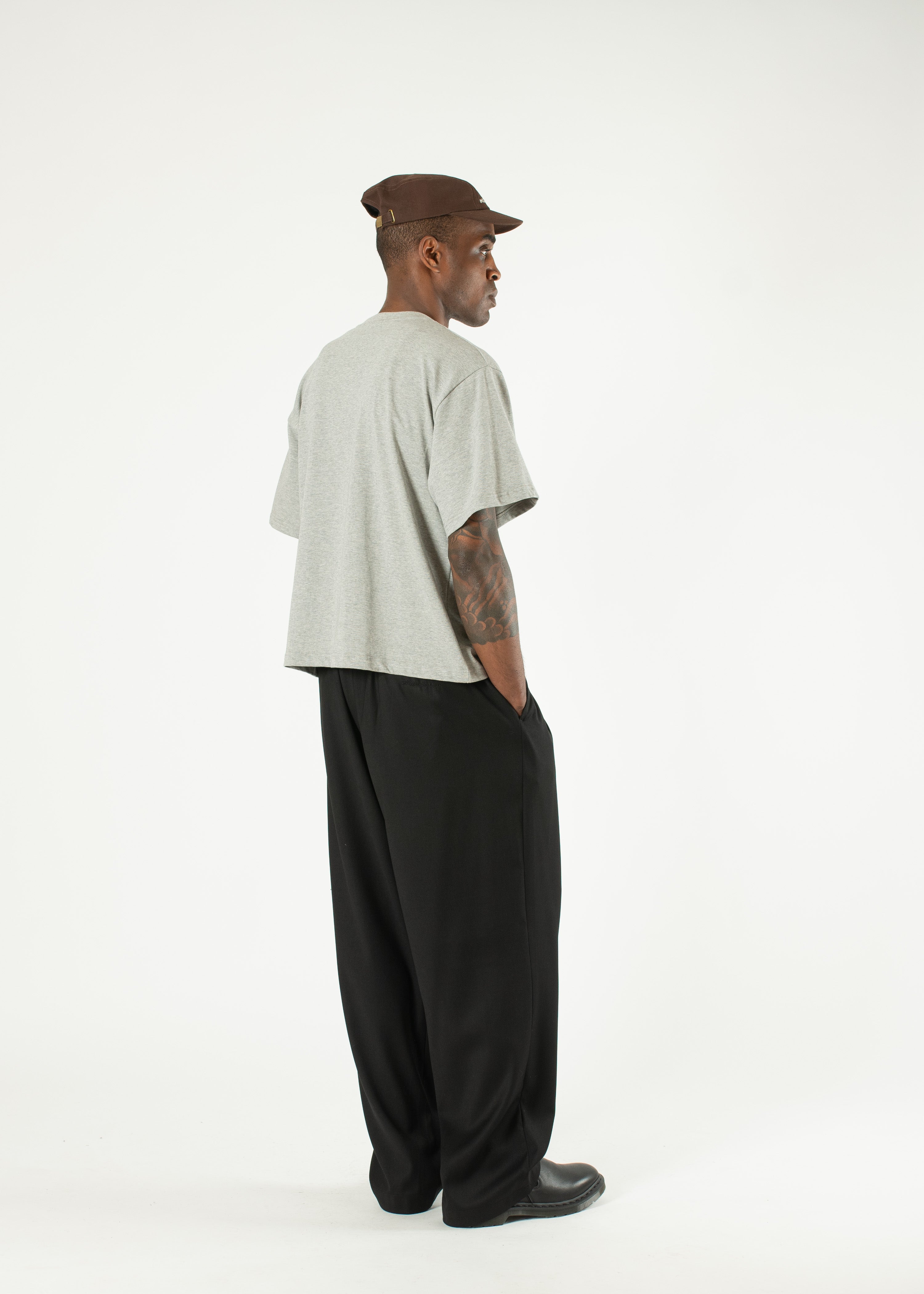 【INCHANT ME】Moon Banding Wide Long Slacks Paper Moon Casual Pleated High Waist Wide Leg Pants Black