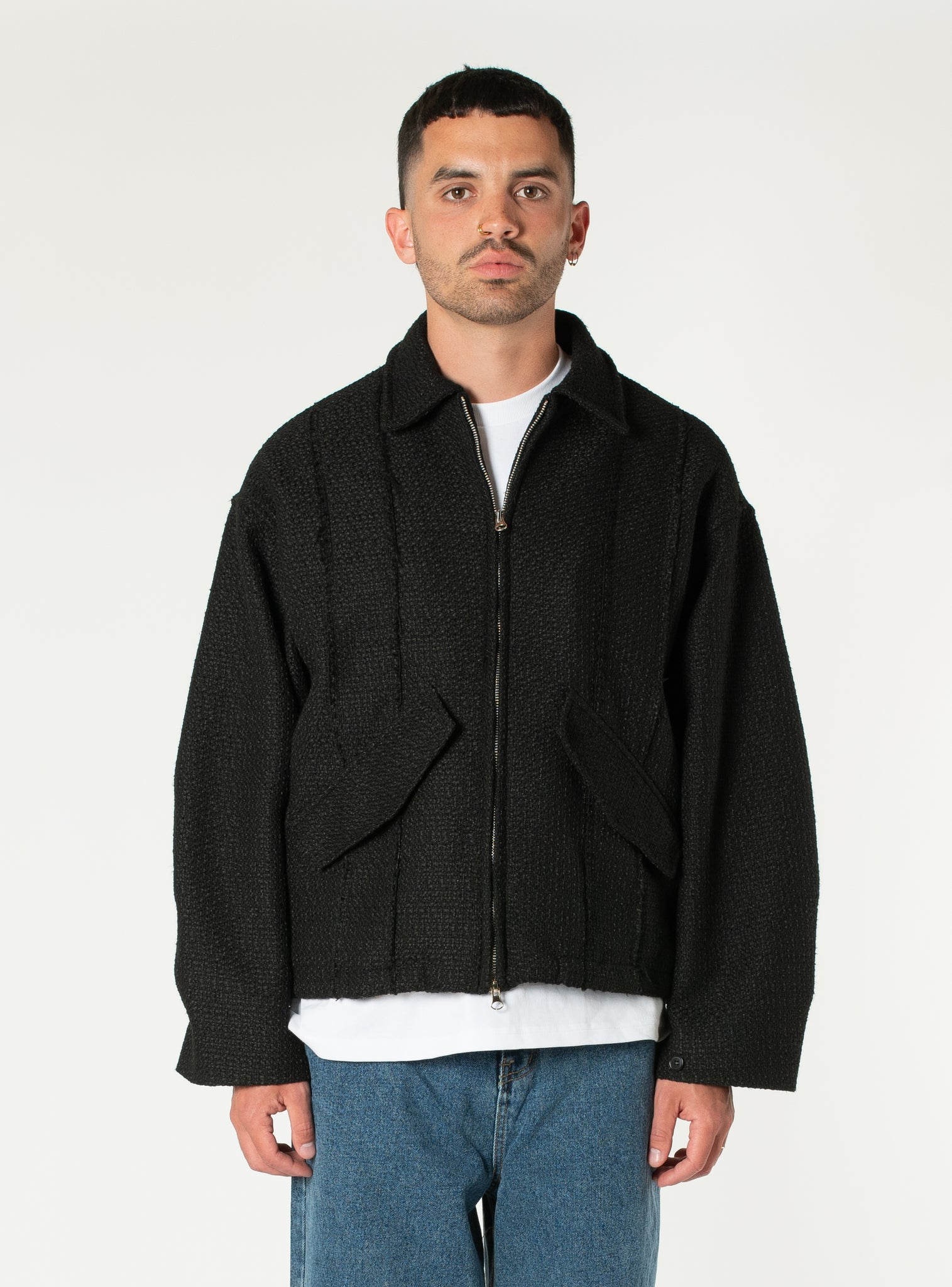 Raw-stitch Tweed Jacket