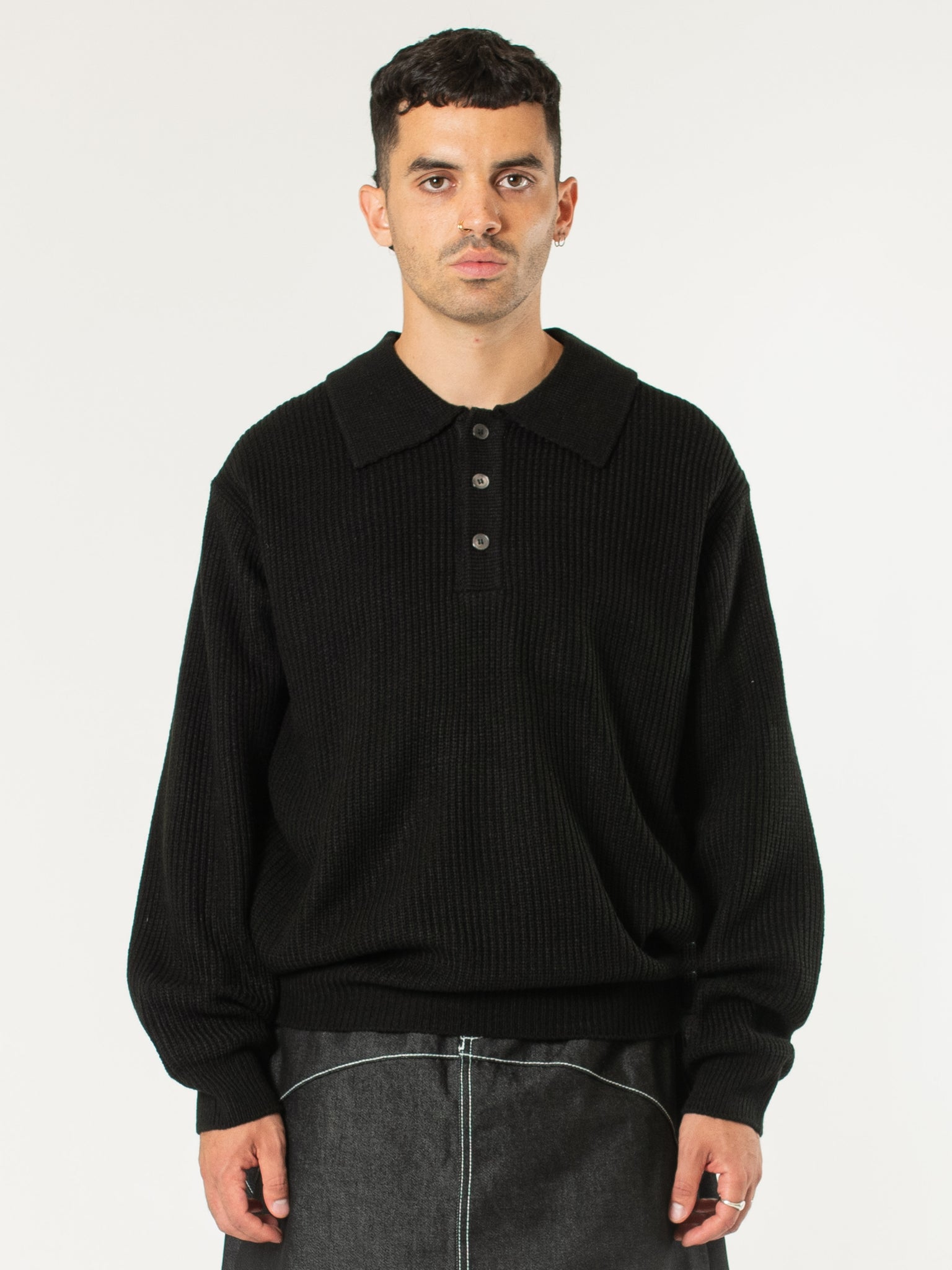 Wide-collar Polo Knit