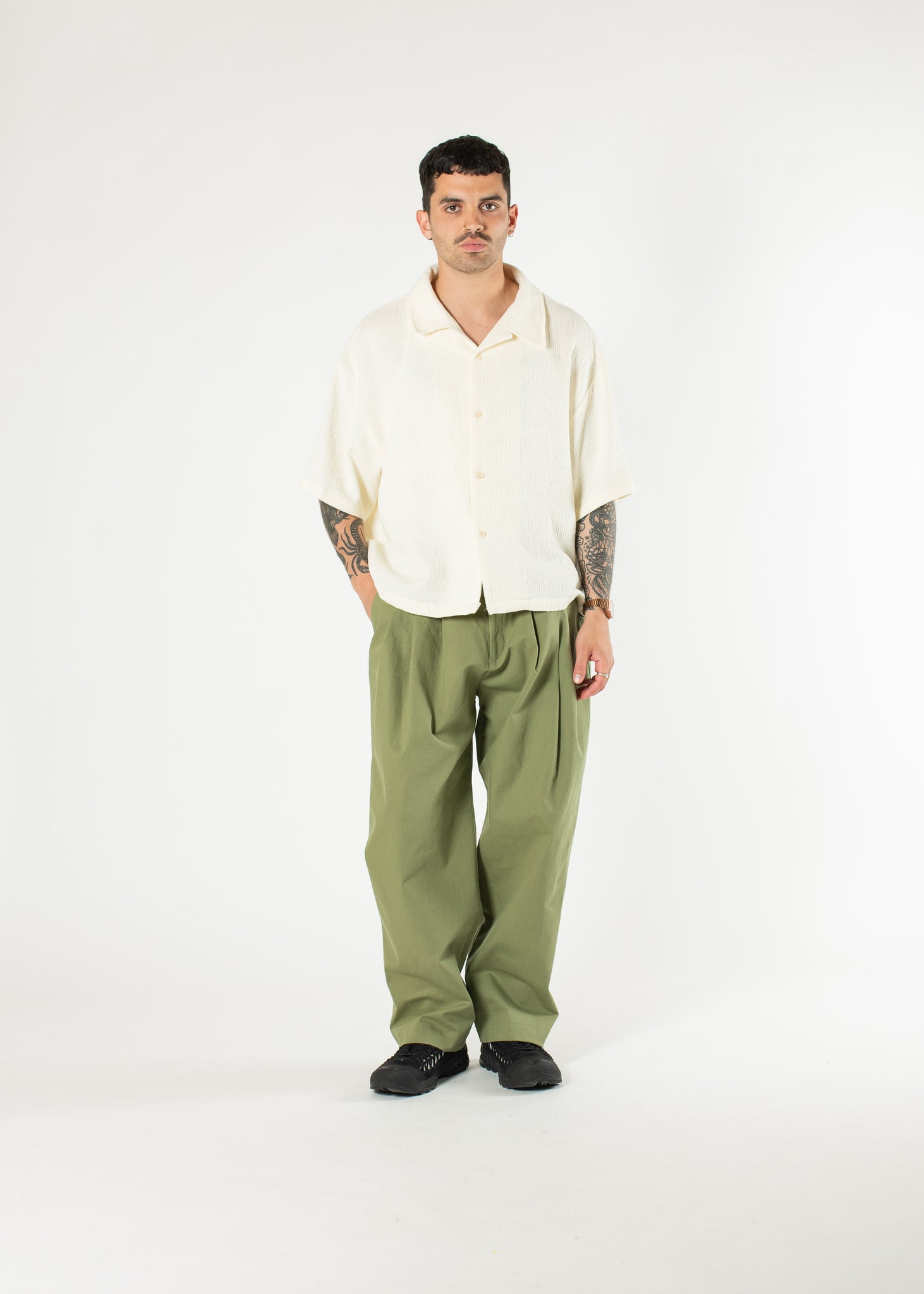 Pintuck Cotton Trousers