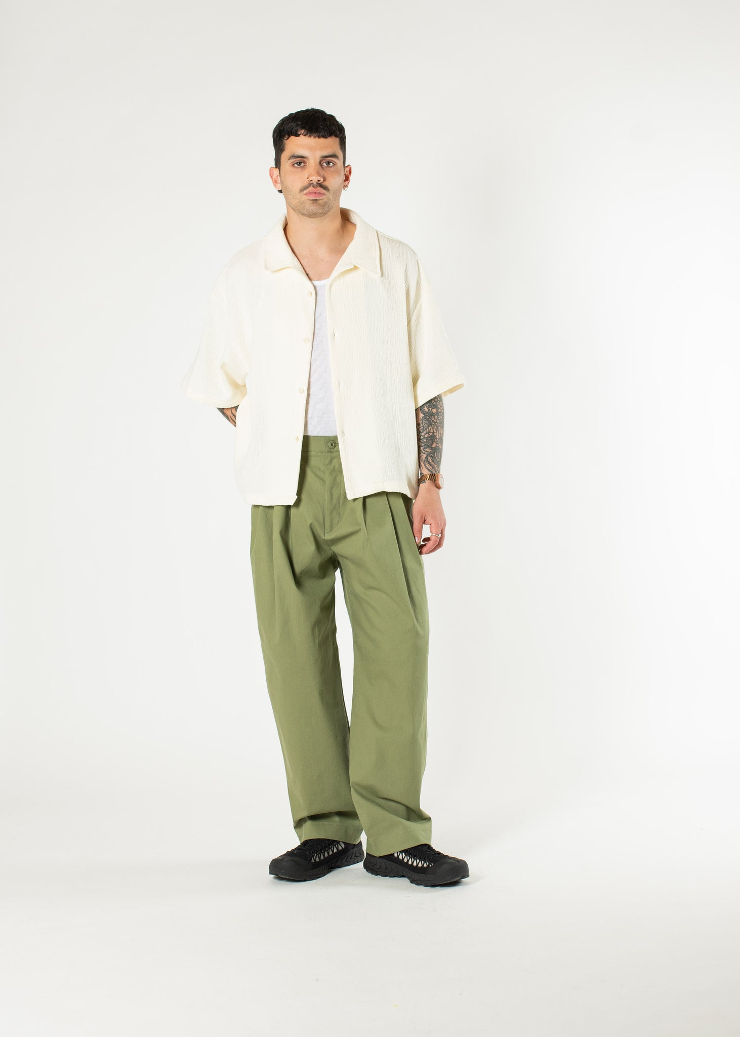 Pintuck Cotton Trousers