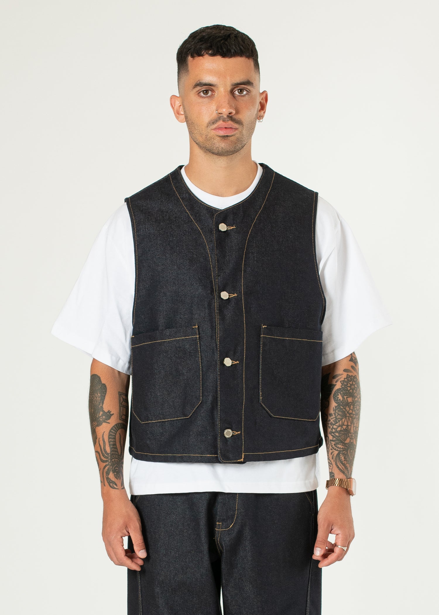 Raw Denim Wide Vest
