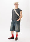 Short en jean à demi-pinces