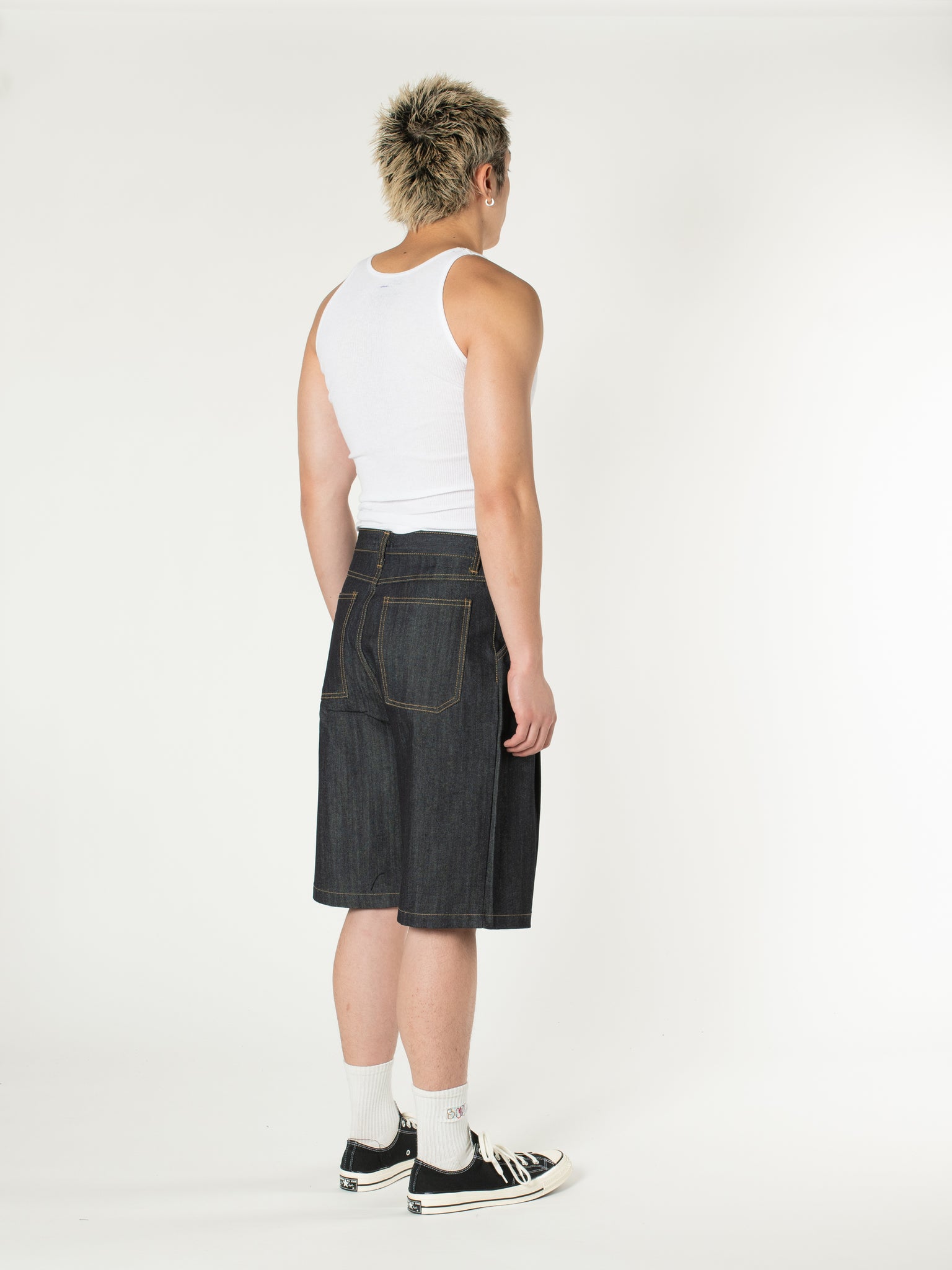 Pleated Denim Shorts