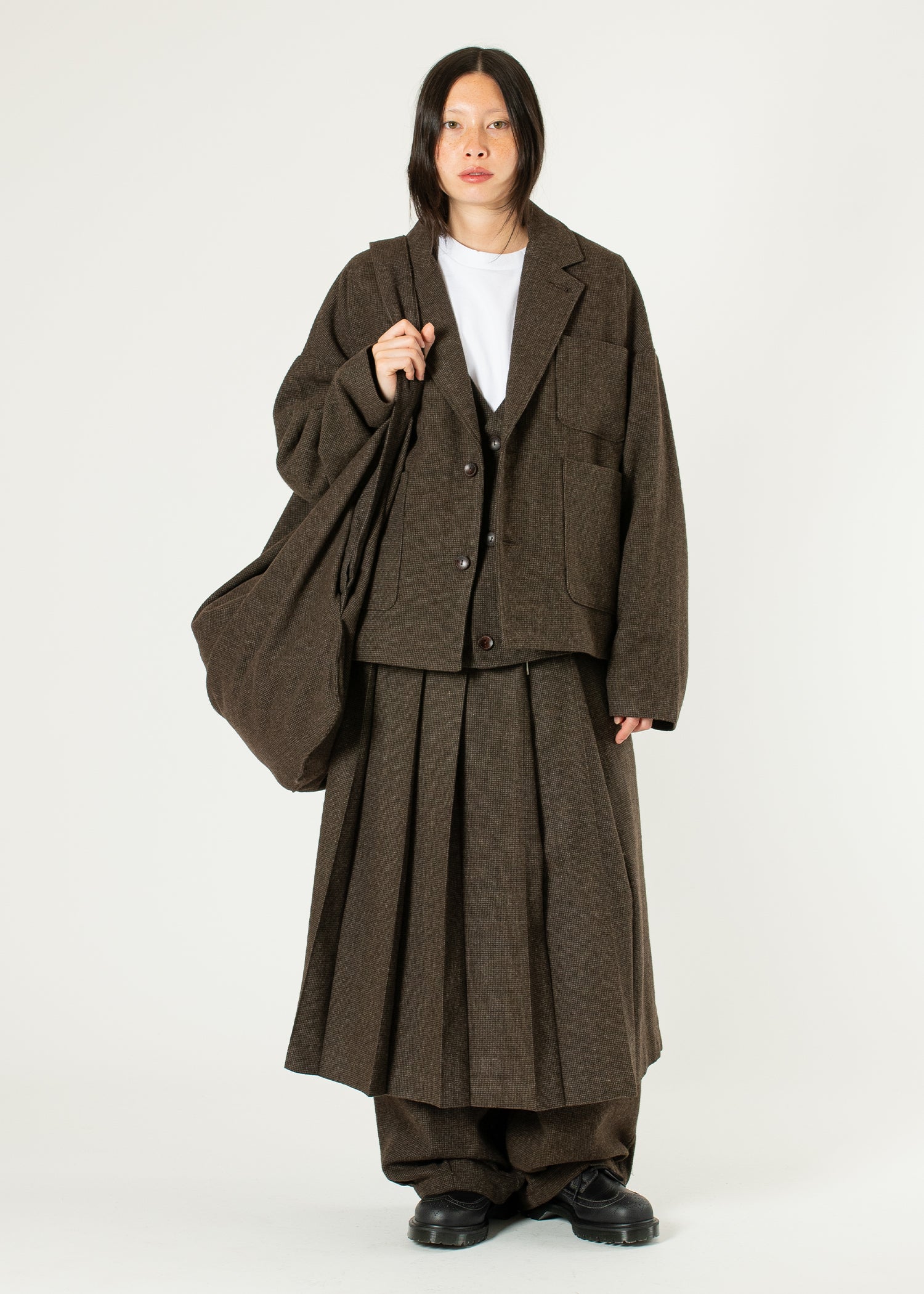 UNCONSTRUCTED JACKET【BROWN】　セットアップ Leather like over jacket setup | Judin