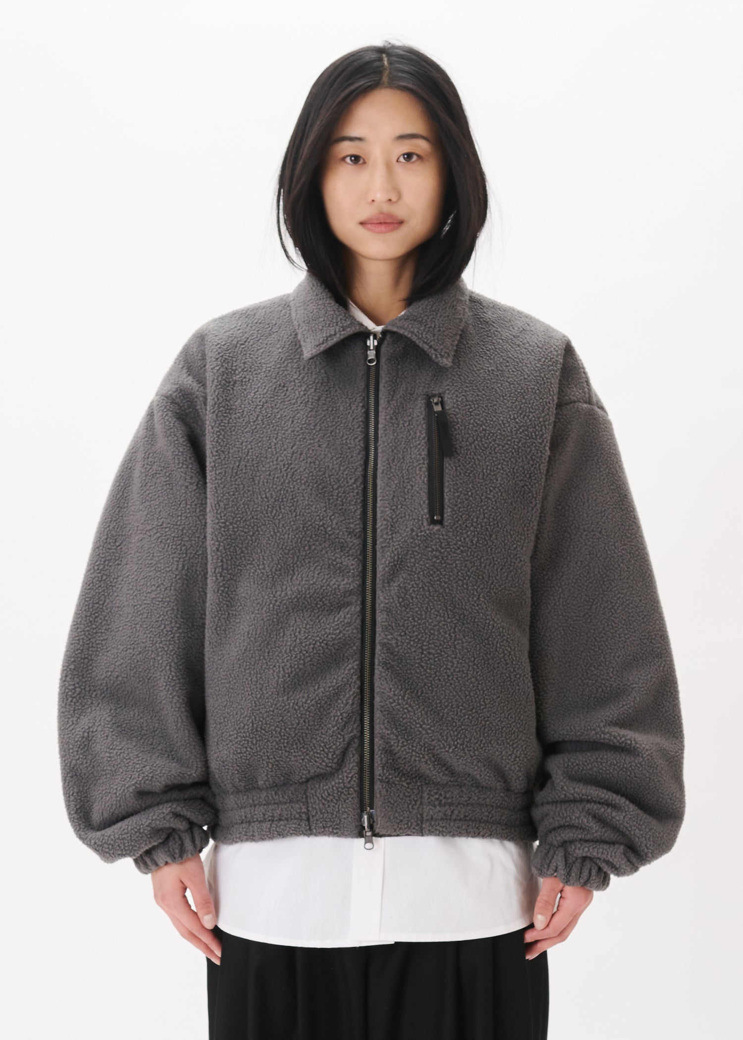 type cardigan”羊革“ 黒“ 短丈“bomber jacket Reversible Bomber Jacket – Estudio Niksen